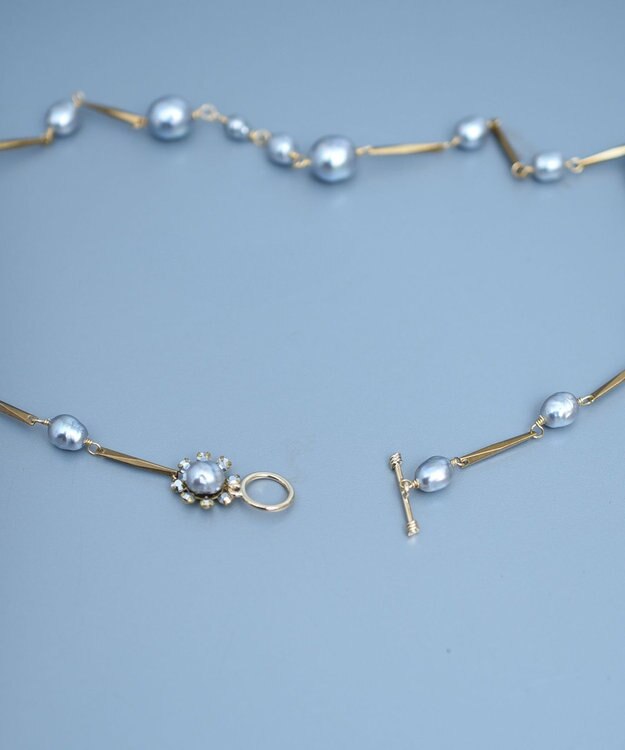 monshiro ガラスパールバーチェーンネックレス ゴールド×グレー