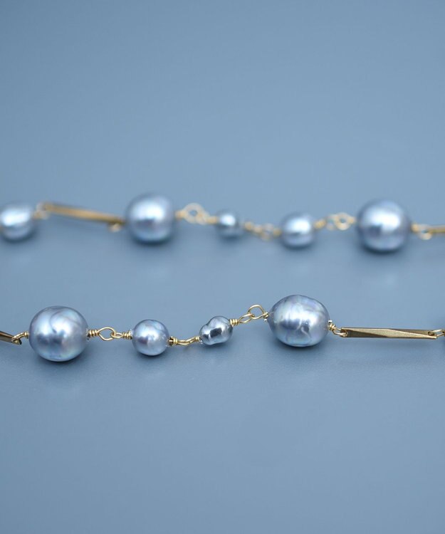 monshiro ガラスパールバーチェーンネックレス ゴールド×グレー