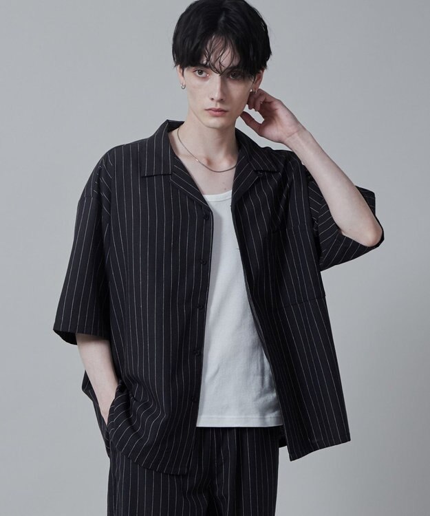 WEGO 【ユニセックス着用アイテム/手洗い可/SETUP可】リネンレーヨンオープンカラーシャツ（S） ダークグレー