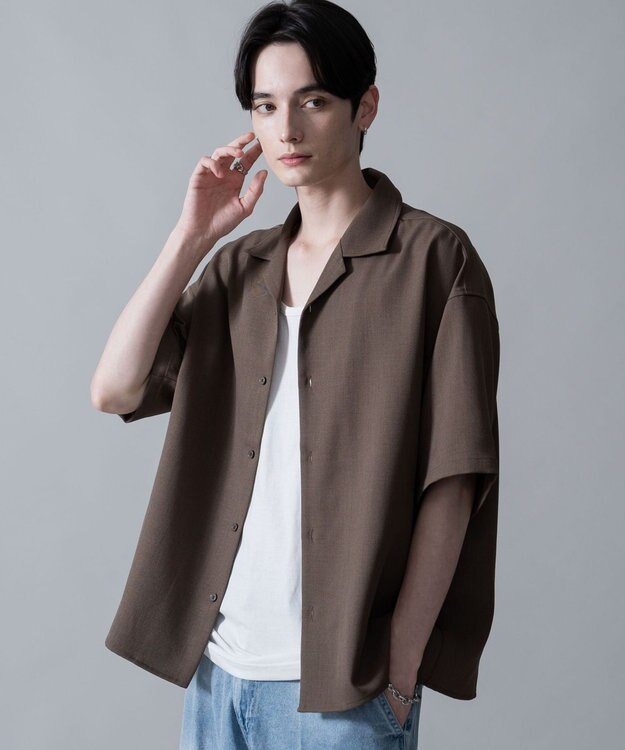 WEGO 【速乾/しわになりにくい/MLサイズ展開】ドライポリオープンカラーシャツ（SS） ブラウン