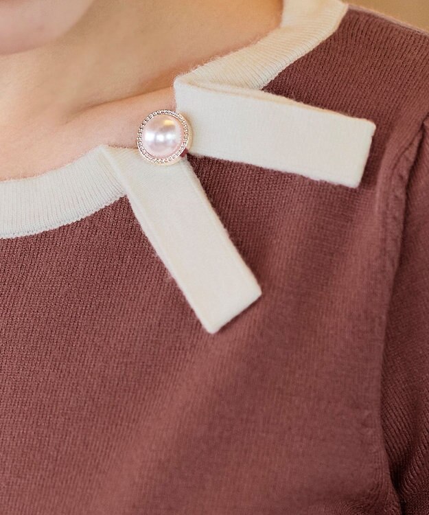 Tiaclasse 【洗える】リボン衿配色ニットワンピース ピンク