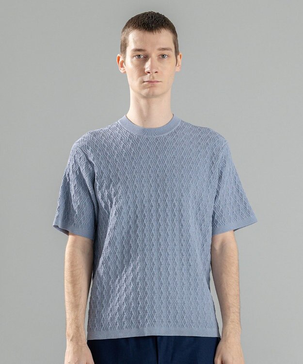 JOSEPH HOMME 【洗える】ドライコットンリンクス　半袖クルーネックニット スカイブルー系