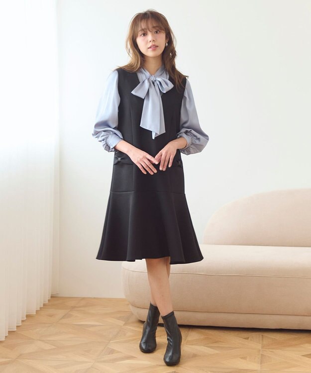 Feroux 【新型・洗える】リボンデザイン ダンボールワンピース ブラック系