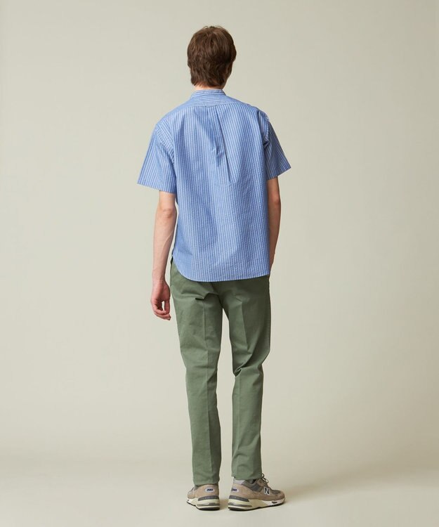 J.PRESS MEN 【クールマックス】サッカー マルチストライプ バンドカラーシャツ ブルー系1