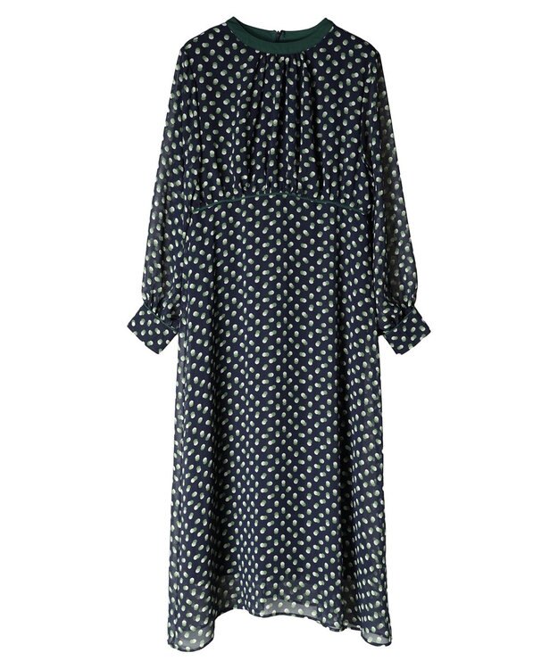 Green Parks armonia．ドットプリントパイピングワンピース Navy