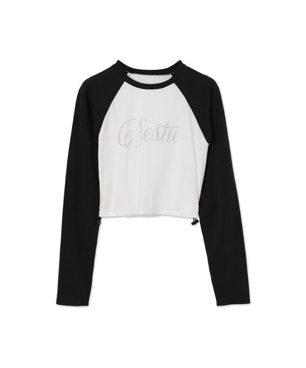 WEGO ラインストーンサイドドロストラグランロンT ブラック