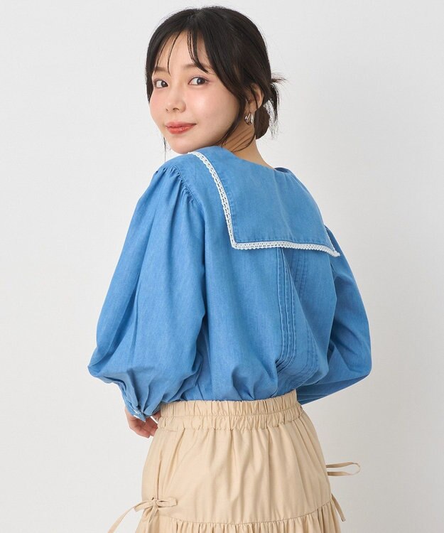 earth music&ecology セーラーカラーブラウス Medium Indigo