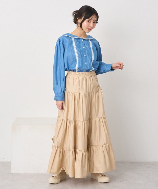 earth music&ecology セーラーカラーブラウス Medium Indigo