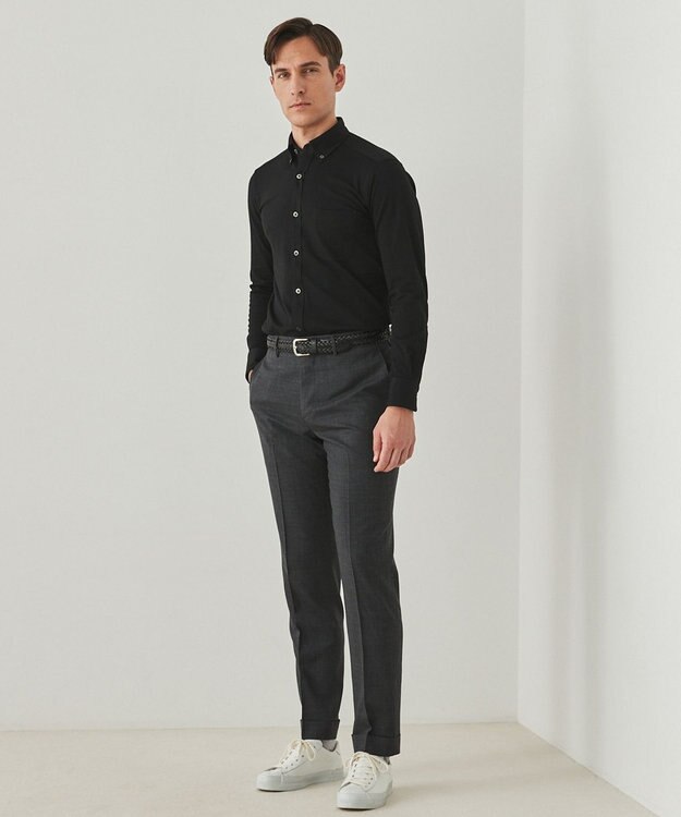 GOTAIRIKU 胸ポケット付にアップデート【吸水速乾/ストレッチ】クールマックス鹿の子 ビズシャツ_ボタンダウン ブラック系