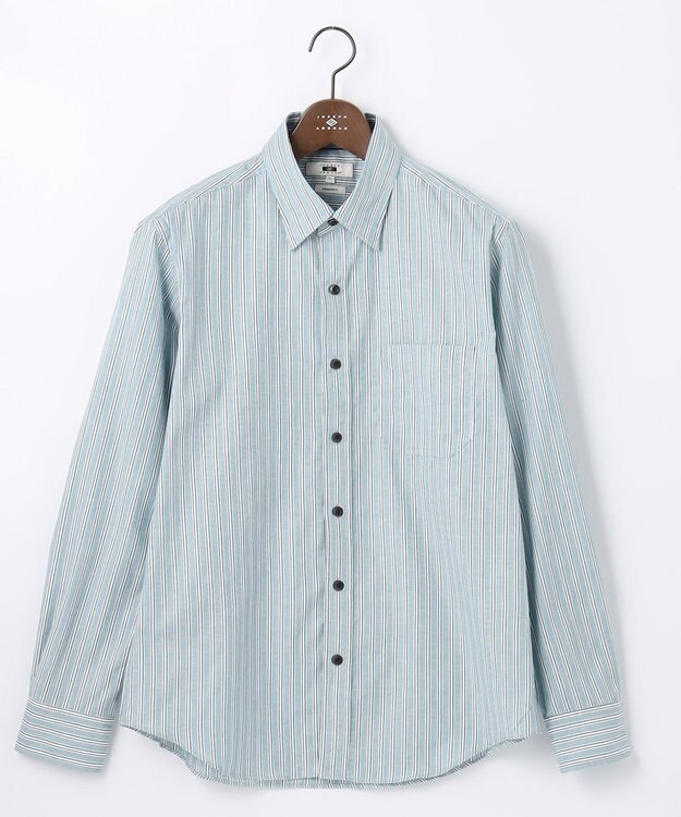 JOSEPH ABBOUD 【オーガニックコットン】JOE COTTON シャンブレーサテンストライプ シャツ グリーン系1