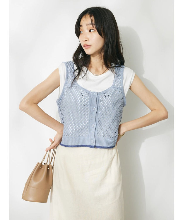 CRAFT STANDARD BOUTIQUE 配色メッシュニットビスチェ Grayish Blue