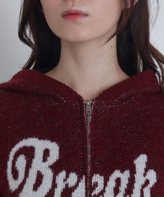 WEGO フラッフィーグラフィックジャガードニットZIPパーカー レッド