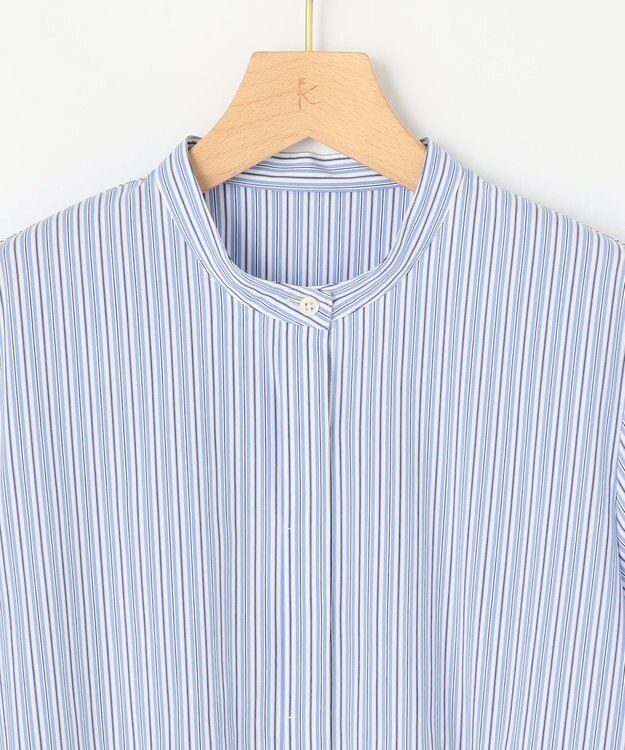 組曲 L 【WEB限定】コンパクトシャーティング ペプラムブラウス ブルーストライプ系1