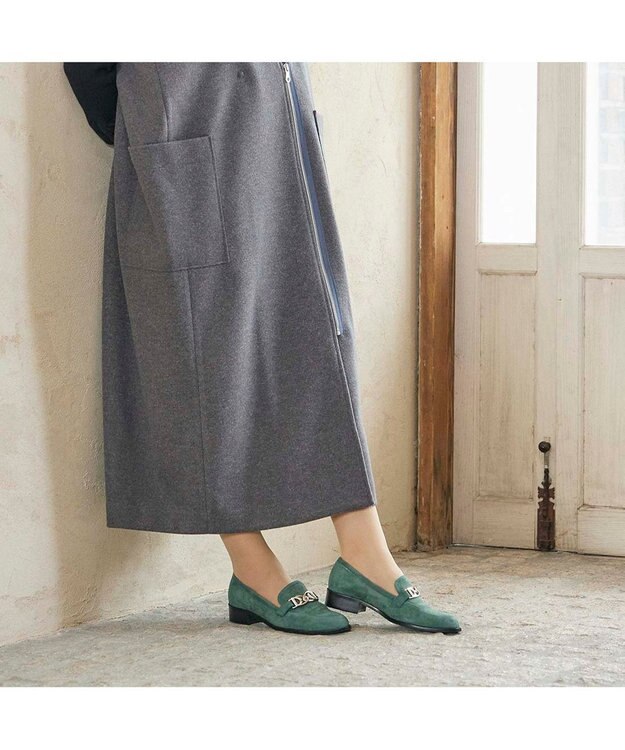 MODE ET JACOMO <carino>ゴールドチェーンローファー グリーンスエード