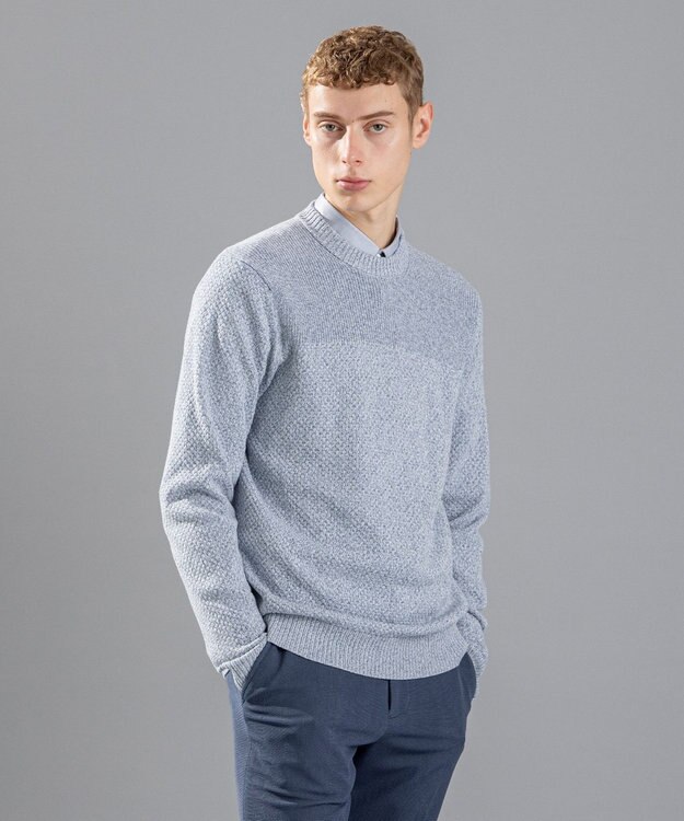 JOSEPH HOMME 【LEON 掲載】シルクバルキーハニカム　クルーネックニット サックスブルー系