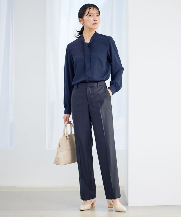 23区 【洗える】ジョーゼット ボウタイ ブラウス ネイビー系