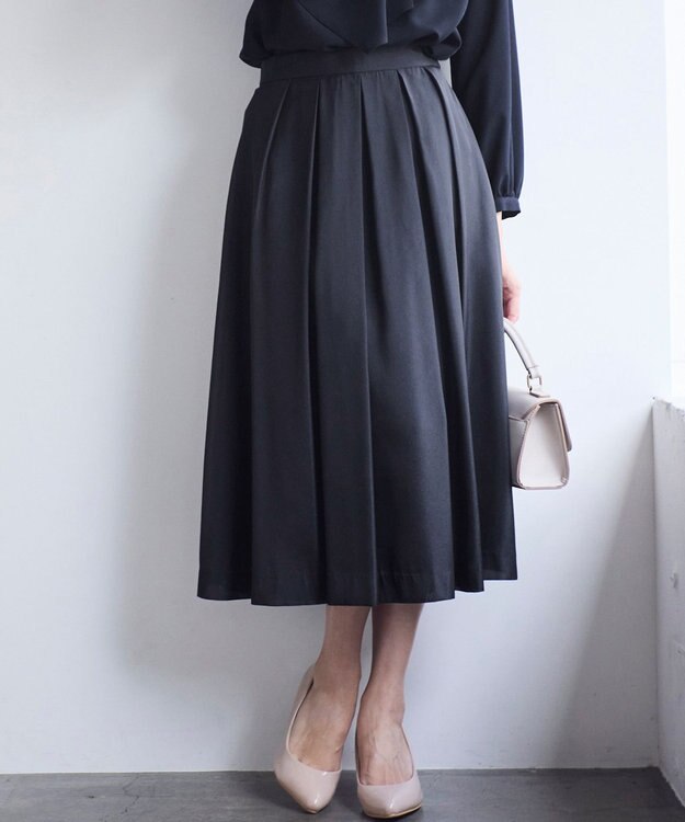 ANY SIS L 【洗える】シャイニータック スカート ネイビー