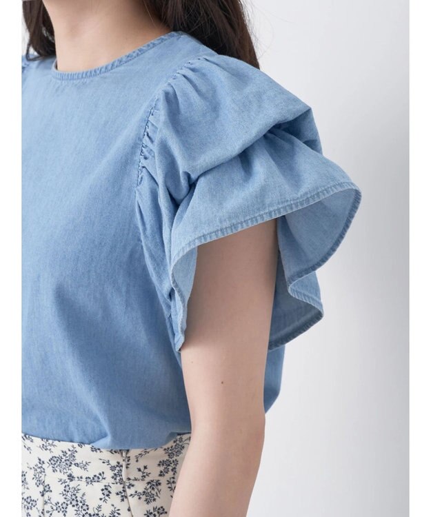 earth music&ecology ボリュームスリーブブラウス Blue