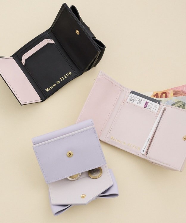 Maison de FLEUR ベルトリボンプチウォレット Black