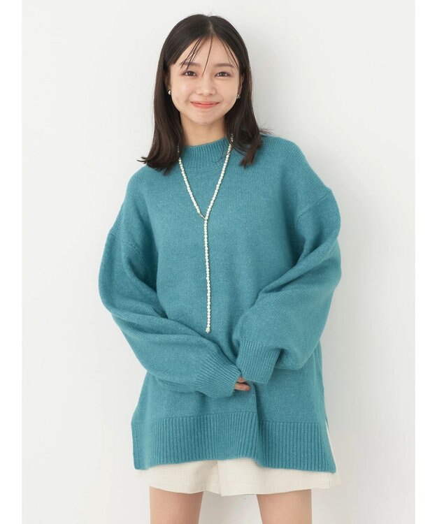 earth music&ecology ＦＬＵＦＦＹハイネックチュニック Blue Green