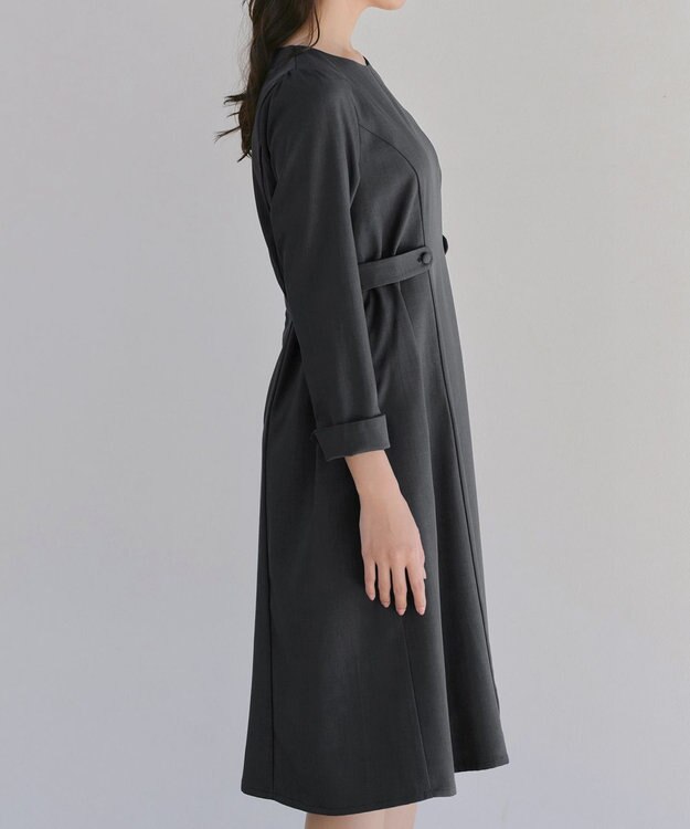 Tiaclasse L 【洗える】ウール調Aラインワンピース チャコールグレー