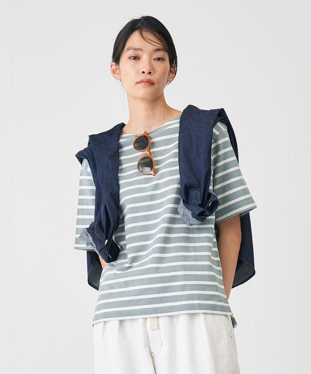 J.PRESS YORK STREET 【UNISEX】天竺ボーダーTシャツ ダルブルー系1