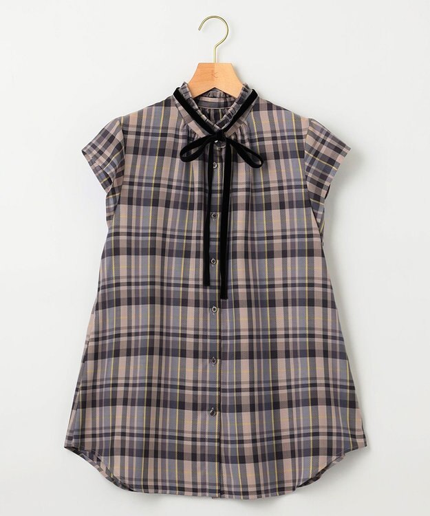 組曲 S 【リボンタイ付き】シアーツイルチェック ブラウス パープル系3