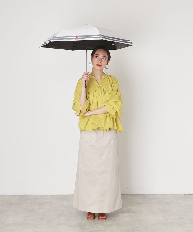 MOONBAT POLO RALPH LAUREN（ポロ ラルフローレン） 晴雨兼用日傘 ボーダー 遮光率100% 遮熱 UV 晴雨兼用 オフホワイト