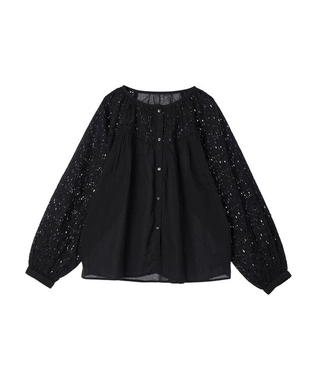 CRAFT STANDARD BOUTIQUE インド綿アイレット刺繍ブラウス Black