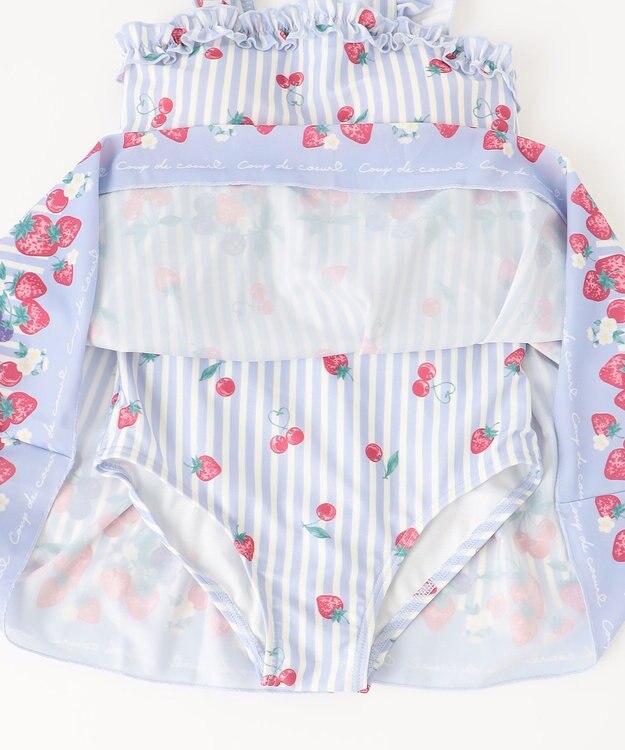 ANY KIDS ストライプ×フルーツ ワンピース 水着 サックスブルー系