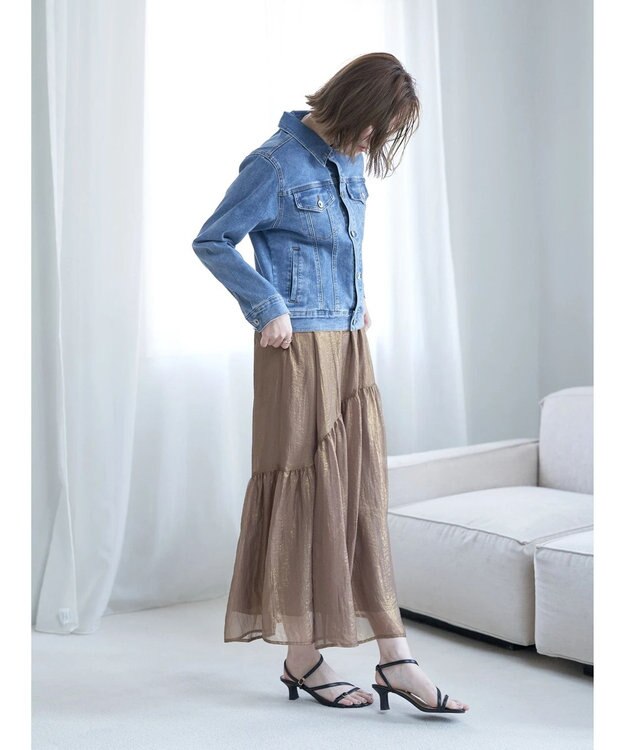 YECCA VECCA 箔プリントシアーギャザースカート Brown