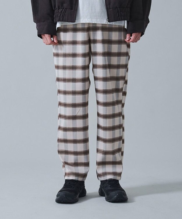 WEGO チェックテーパードスラックス ベージュチェック1