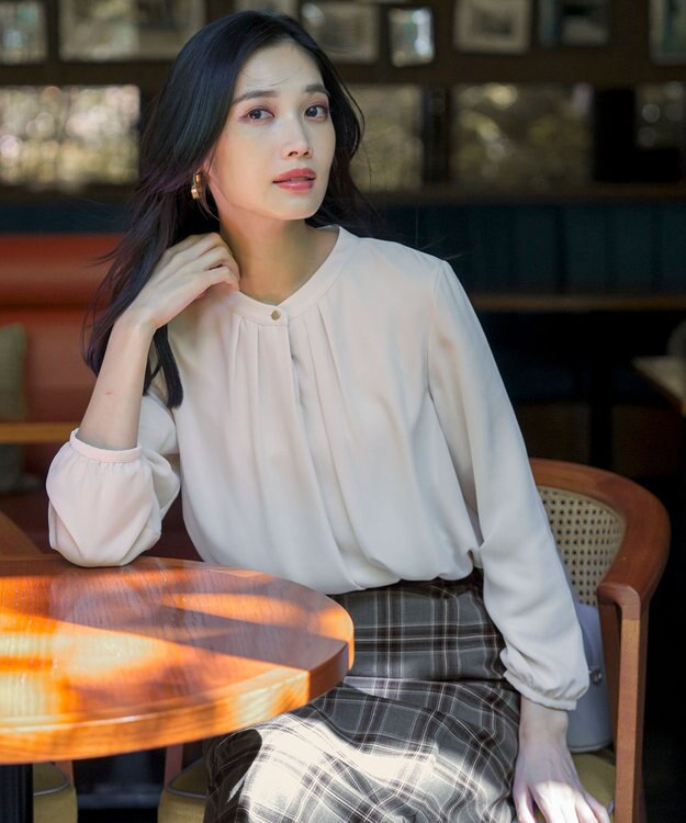 ANY SIS L 【裏起毛】エニポカ バンドカラー ブラウス アイボリー