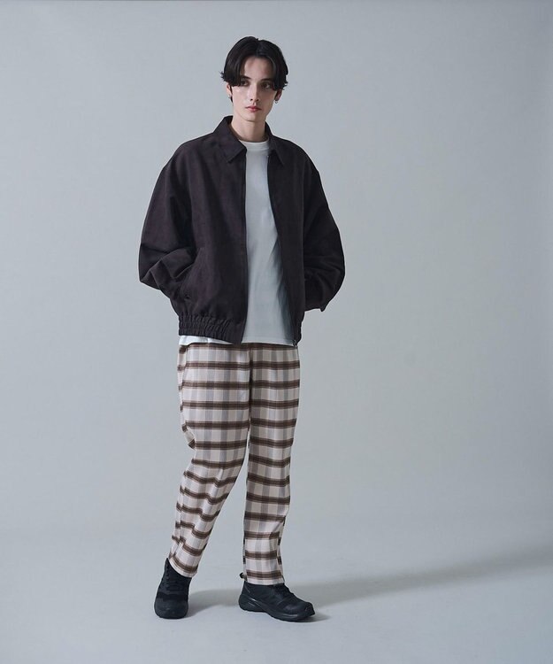 WEGO チェックテーパードスラックス ベージュチェック1