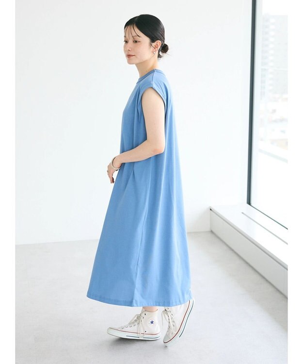 CRAFT STANDARD BOUTIQUE 接触冷感機能性フレンチスリーブワンピース Blue