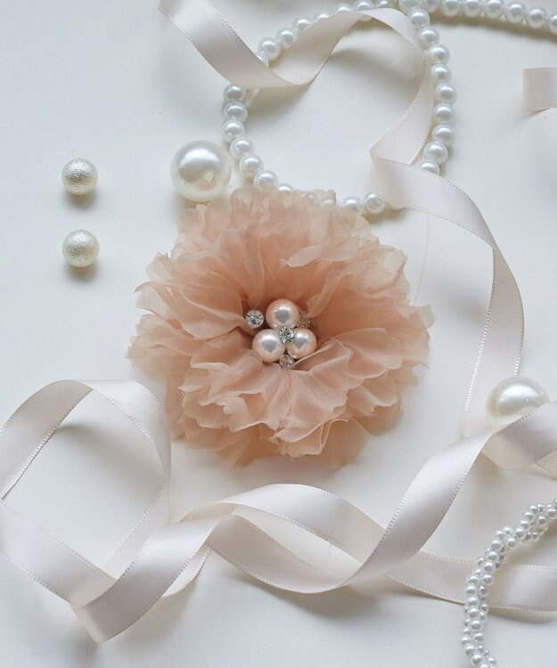 Tiaclasse チュールフラワーコサージュ ピンク