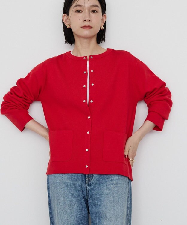 AMERICAN HOLIC バイパチクルーネックニットカーディガン Red