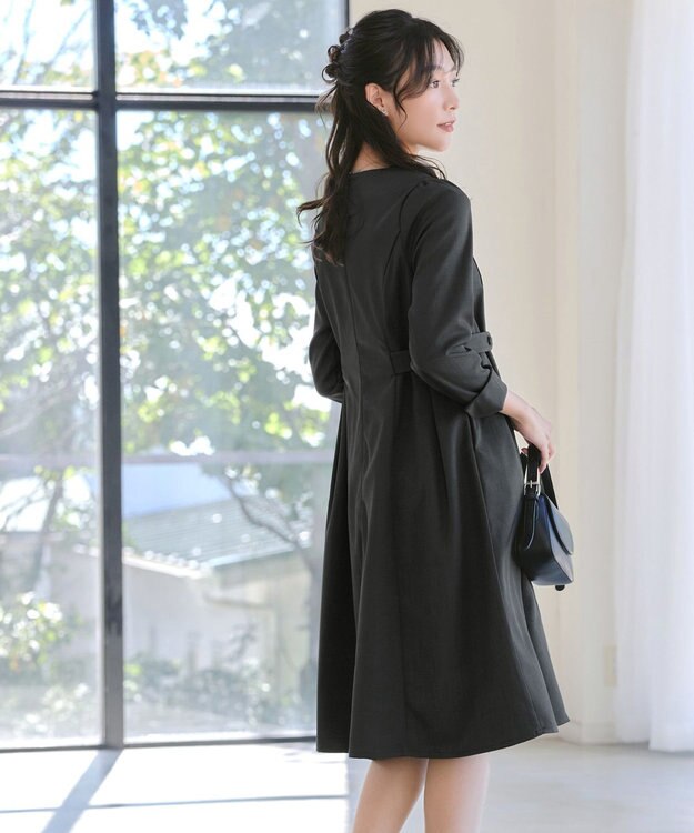 Tiaclasse L 【洗える】ウール調Aラインワンピース チャコールグレー