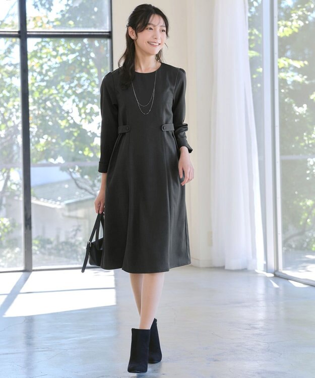 Tiaclasse L 【洗える】ウール調Aラインワンピース チャコールグレー