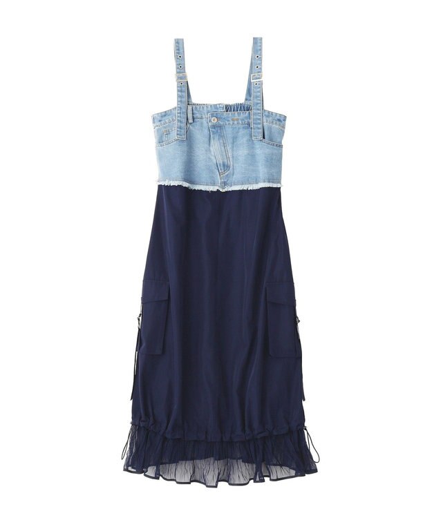 YECCA VECCA デニムMIXデザインサロペット Light Indigo