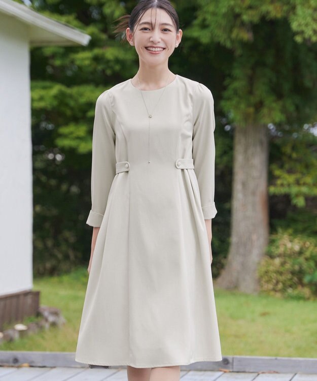 Tiaclasse 【洗える】ウール調Aラインワンピース グレージュ