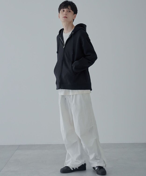 WEGO 【ユニセックス着用ITEM/SMLサイズ展開】リラックスフィットダブルZIPパーカー ブラック