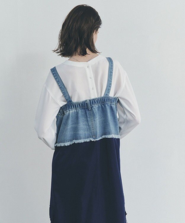 YECCA VECCA デニムMIXデザインサロペット Light Indigo