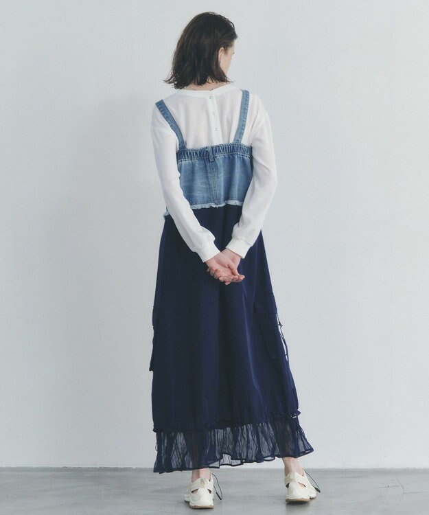 YECCA VECCA デニムMIXデザインサロペット Light Indigo