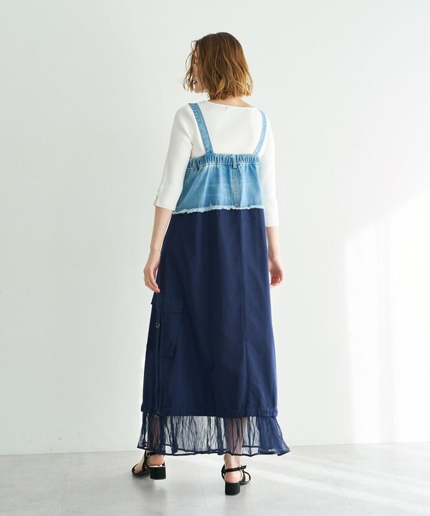 YECCA VECCA デニムMIXデザインサロペット Light Indigo