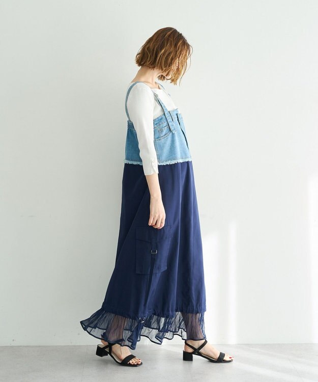 YECCA VECCA デニムMIXデザインサロペット Light Indigo