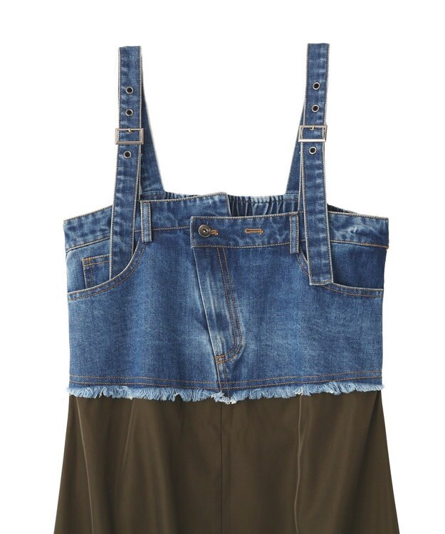 YECCA VECCA デニムMIXデザインサロペット Indigo