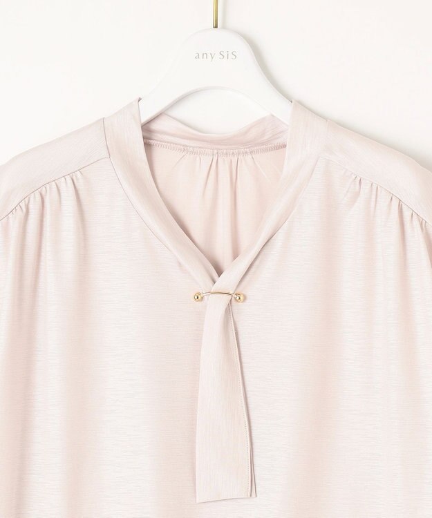 ANY SIS 【洗える】ポリベアボウタイ ブラウス ペールピンク