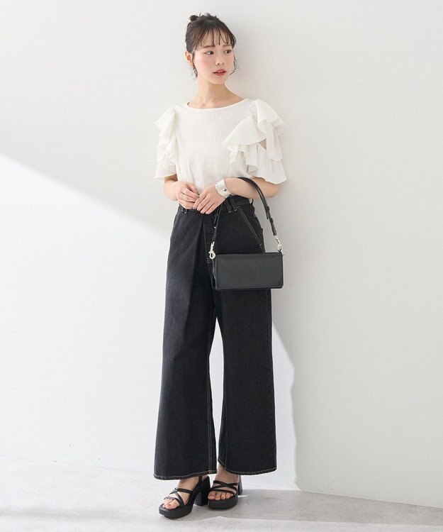 earth music&ecology 袖フリルデザインプルオーバー Ivory