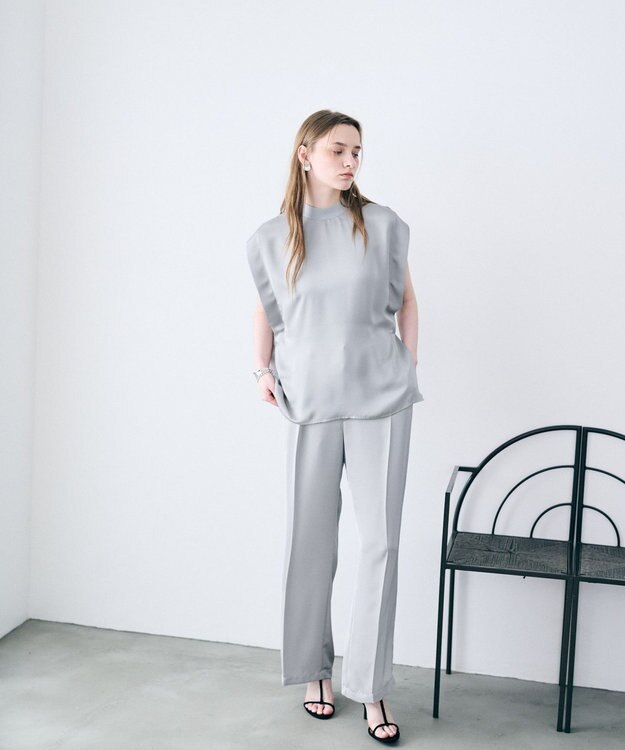 uncrave ライトダブルサテン ワイドパンツ シルバーグレー